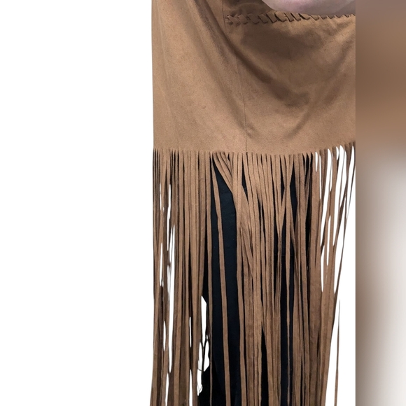 Fornia Faux Suede Fringe Vest Brown Boho Western Festival Hippie Y2K - Picture 4 of 6